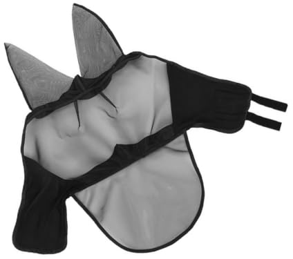 VOSAREA Masque Anti-Mouches Cheval Plein Visage avec Oreilles en Maille Noire