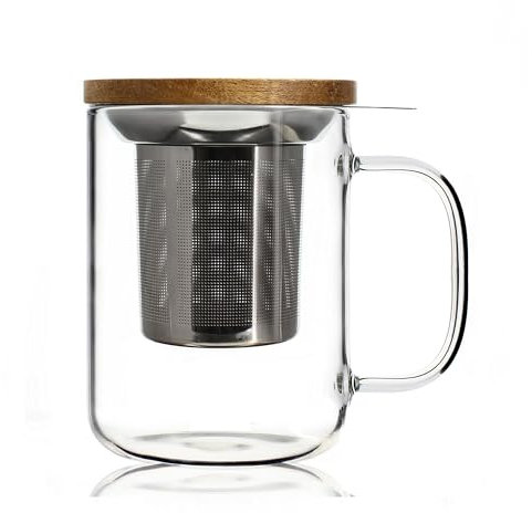 OGO LIVING - tisanière gustave 450ml - 7912005 - Idéal pour le thé, la tisane, les infusions et le rooibos - mug à thé en verre et couvercle en bois d'acacia