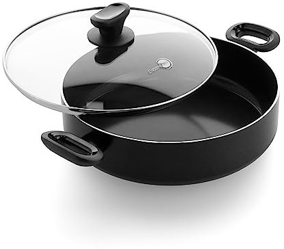 GreenPan Torino Gesunde antihaftbeschichtete Keramik 28cm/4,2 Liter Schmorpfanne mit Deckel, PFAS-frei, Induktion, Backofenfest bis 160°C, spülmaschinenfest, Schwarz