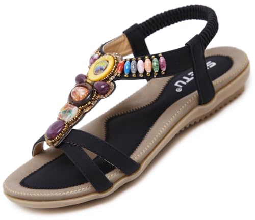 Acfoda Sandales Femme Été Confortable Bohême Plates Chaussure | Elégant,Sandalette Nus Pieds,Plage Tongs,Léger Mules,Orthopédiques