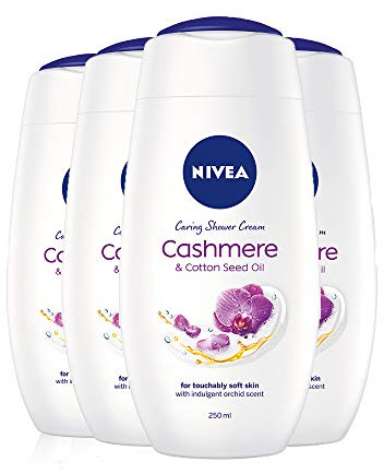 NIVEA Shower Cream Indulgent Moisture Cashmere Pack of 4 (4 x 250ml), Luxurious Body Cream + Cashmere Extract, Moisturising Shower Body Lotion, Skin Moisturiser