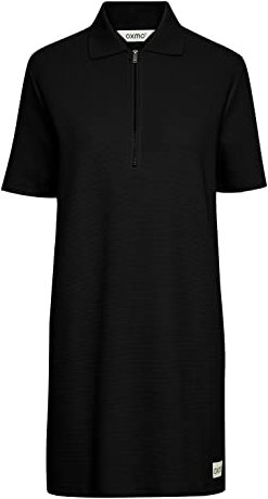 OXMO OXJonna Fritidsklänning för kvinnor, poloklänning, polokrage, korta ärmar, Svart (194007), XS
