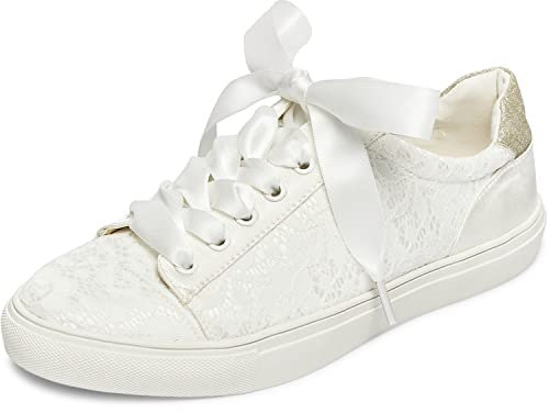 JIAJIA 8834A Hochzeitsschuhe Braut Turnschuhe Wohnungen Braut Tennisschuhe Spitze Turnschuhe Farbe Elfenbein,Größe 42 EU (8 UK)