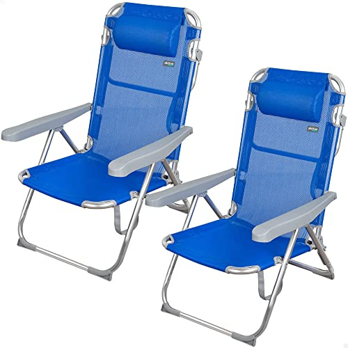 Aktive 62266 - Confezione da 2 sedie reclinabili per spiaggia, giardino, terrazza o campeggio | Misure 48x60x90cm, altezza 28cm | Leggero, 5 posizioni, include maniglia per il trasporto