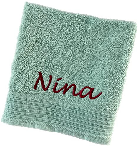 Schnoschi Handtuch mit Namen oder Wunschtext Bestickt, personalisiertes Duschtuch, individuelles Badetuch, Saunatuch oder Gästehandtuch mit Initialen, 100% Baumwolle, 30 x 50 cm mintgrün
