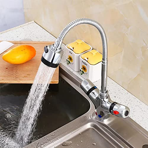 Robinet de cuisine thermostatique avec construction en laiton massif robinet mitigeur chaud/froid pour lavabo et évier Finition chromée