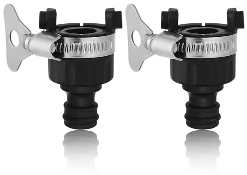 HAFRILY 2Pcs 16mm Universal Tap Connector Garden Hose Tap Connector Indoor and Outdoor Mixer Tap Hose Connector for Garden Kitchen Bathroom Adjustable Stainless Steel Collar Hose Adapter