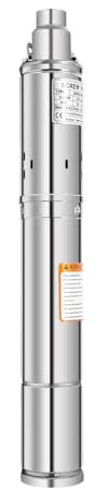 HOARLICN Djupbrunnspump, dränkbar tryckpump 304 rostfritt stål 220–240 V 7,5 x 52 cm med fasta dragringar, snäppring-fjäder, 20 m kabel, lämplig för grundvattenborttagning från djupfontän, reservoar