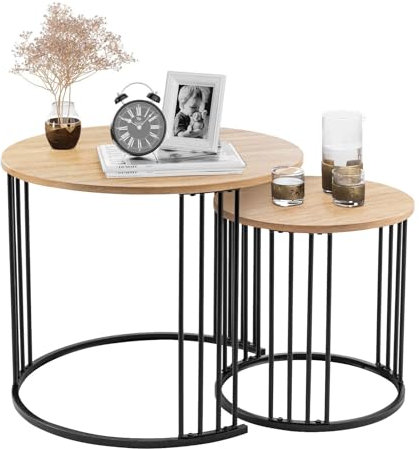 Youyijia Satztisch-Couchtisch 2er-Set, runder Tisch, moderner Beistelltisch, Nachttisch für Schlafzimmer, Esszimmer (Holz)