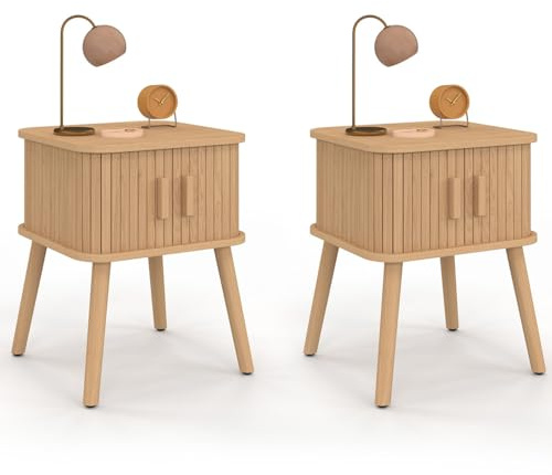 IDMarket - Lot de 2 Tables de Chevet Romie Effet Lattes 2 Portes coulissantes