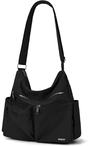 VASCHY Bolso Bandolera Mujer Ligero Impermeable, Bolso Universidad Mujer Casual Bolso Cruzado Múltiples Bolsillos con RFID Antirrobo para Oficina Colegio Viaje, Negro