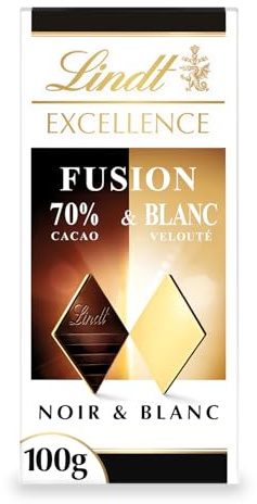 Lindt - Tablette EXCELLENCE Noir 70% Cacao & Blanc - Fusion de Chocolat Noir & Blanc, 100g