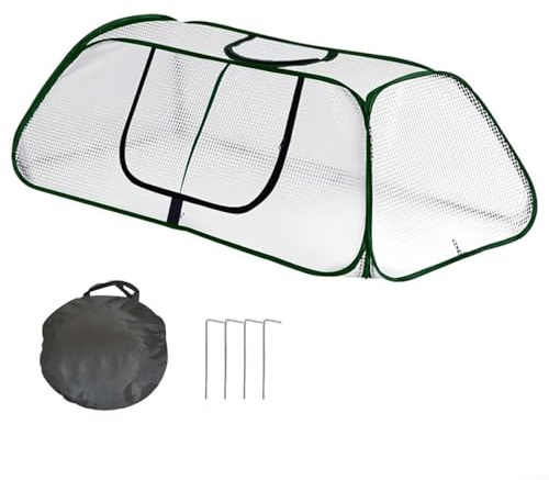 EXTRWORY Cubierta de invernadero de jardín, protección de plantas, PVC enrollable, puerta con cremallera, 115 x 55 x 45 cm, cuatro estacas de tierra para verduras, frutas, flores, jardinería al aire