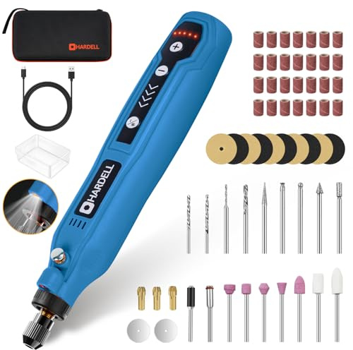 HARDELL Mini Perceuse Sans Fil – outil rotatif 5 vitesses, 69 accessoires, 3,7V Type-C. Parfaite pour graver, poncer, polir, sculpter, couper, travaux manuels DIY