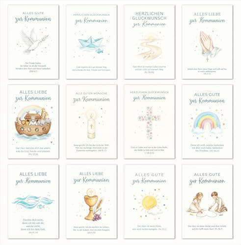 Edition Seidel Lot de 12 cartes d'anniversaire pour communion avec enveloppe. Carte de vœux cartes de communion avec inscription en allemand Pour enfants et adolescents (SW026)