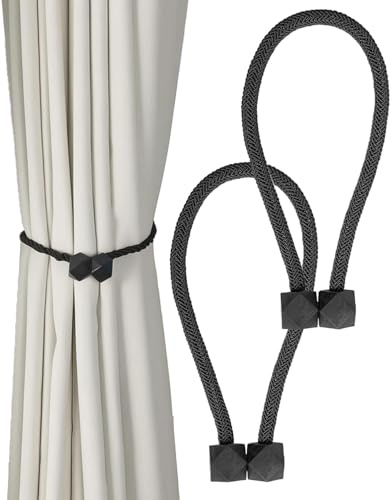 CULEB 2 Piezas Magnetic Curtain Tiebacks,Sujeta Cortinas,Hebilla de Cortina Fija,Alzapaños Cortinas,Abrazaderas Cortinas,Clips Cortinas para Decoración Hogar,Ventanas Hoteles,Oficinas,Casa(Negro)