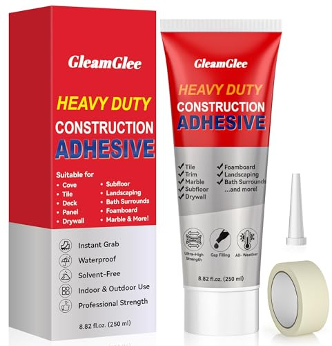 Heavy Duty Construction Adhesive, 8.8 fl oz Waterproof Cement Glue for Concrete, Tile, Stone, Wood, Brick & Drywall, Strong Indoor Outdoor Glue for Walls, Floors & Home Repair