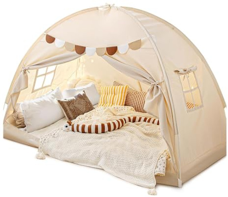 Tienda con Dosel for Cama for niños pequeños, Espacio de privacidad de ensueño, casa de Juegos for Dormir Opaca, Tiendas for litera, Cueva(Beige)