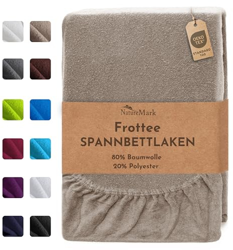 NatureMark Frotté Lakan med resår – Mjukt och andningsbart, hudvänligt, praktiskt och lättskött, hållbart och slitstarkt, 80% bomull & 20% polyester, 180x200-200x200 cm, Sand/Beige