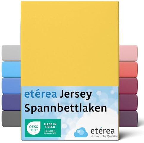 etérea Jersey Spannbettlaken 80x160cm - 80x180cm Gelb bis 20 cm Höhe - 100% Baumwolle Spannbetttuch Oekotex - Bed Sheets Leintuch Bettbezug - Kinder Bettlaken 80x160 cm - 80x180 cm - Yellow