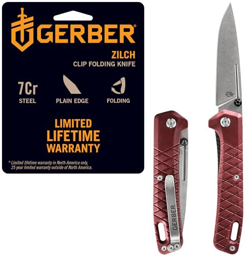 Gerber Navaja de bolsillo con clip para cinturón, Zilch, Longitud de la hoja: 7,9 cm, caucho/acero 7Cr17MoV, Rojo, 31-004069