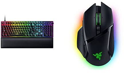 Razer Huntsman V2 (Purple Switch) - Optical Gaming Keyboard | Black & Basilisk V3 - Wired Customisable Gaming Mouse (10+1 Programmable Buttons, HyperScroll Tilt Wheel) Black