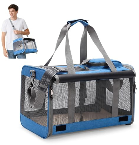 ALLSOPETS Sac de Transport Pliable pour Chat et Petit Chien, Caisse Souple Respirante Jusqu’à 9 kg, Sac à Main pour Avion Voiture Camping Vétérinaire et Voyage (Bleu Ciel)