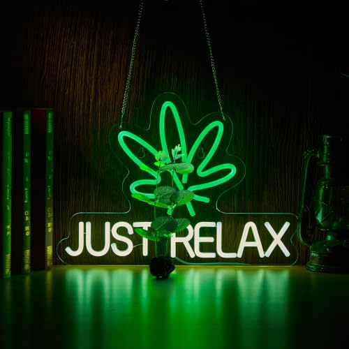 Roouneon Neon Sign Just Relax LED Neon Lights Signs for Wall Decor,Bedroom,Game Room, Party, Bar Decor,Powered by USB with Dimmable Switch