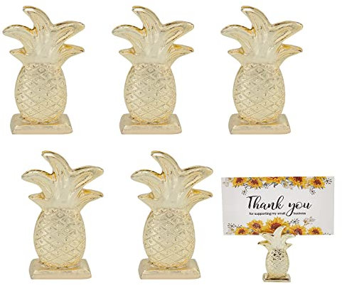 CHGCRAFT 6Pcs Portacarte di Ananas Dorato Porta Carte di Posizione Ananas Creativo Porta Numero da Tavolo in Resina Ananas per Anniversario di Festa di Nozze, Giallo Dorato Carico, 20x11x52mm