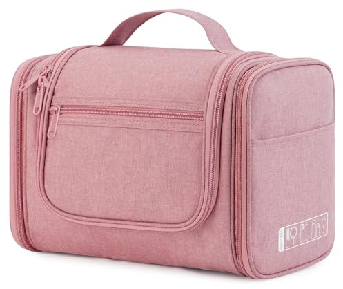 WANDF Grande Trousse de Toilette Femme Trousse Maquillage Suspendue Trousse de Toilette Homme de Voyage, Sac Organisateur de Toilette et Cosmétiques(Rose foncé)