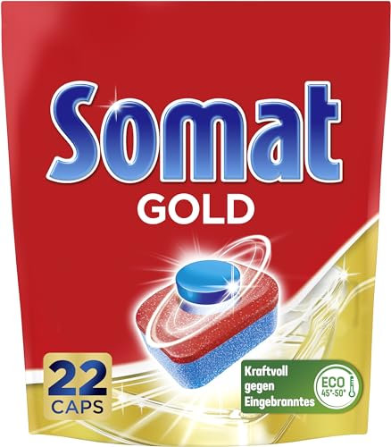 Somat Gold Spülmaschinen Tabs (22 Tabs), Geschirrspül Tabs für strahlend sauberes Geschirr auch bei niedrigen Temperaturen, Extra-Kraft gegen Eingebranntes