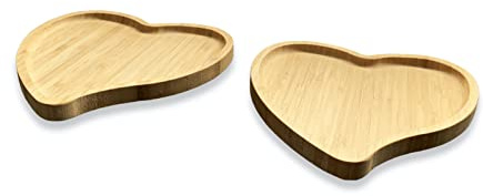 Set di 2 vassoi in legno a forma di cuore, piatti da portata doppi in legno per feste, snack, tapas, formaggio, vassoio per candele, espositore ottomano, piatto per gingilli (doppio piccolo)