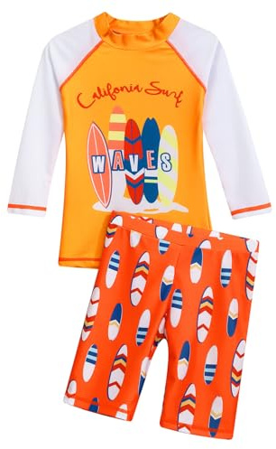 Runhomal Baddräkt för barn, pojke, anti-UV, långärmad, t-shirt med rashguard, badshorts för surfing, simning, strand, 1–17 år