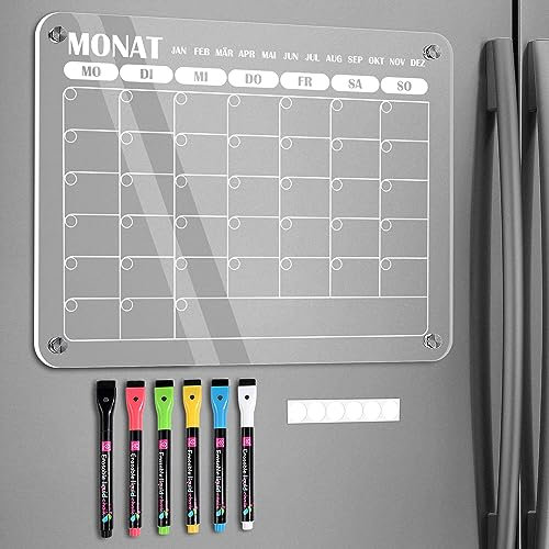 BIROYAL Acryl Kalender für Kühlschrank, Magnetisch Wochenplaner Abwischbar, Kühlschrank Planer Magnetisch, Acrylic Calender Set, Magnettafeln Familienplaner, Haushaltsplaner
