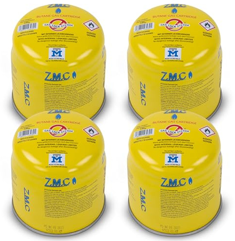 Z.M.C 4 x Butangaspatroner 190 g Typ C200 EN417, Butangaspatroner med säkerhetsventil, stickspatron Gaspatron ideal för gasbrännare, campingspis, avflammningsanordning, lödbrännare, gasspis