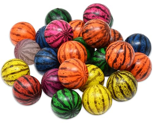 Kiddie Play 25 Bouncy Balls for Kids Party Favors | Colorful Watermelon Bouncy Ball 27mm | Superball Small Rubber Balls for Kids