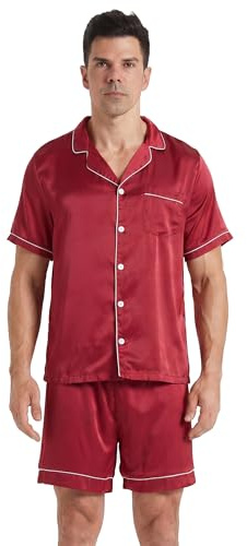 YUSHOW Pyjama Homme en Satin Short Ensemble Pijama Manches Courte Boutonnée