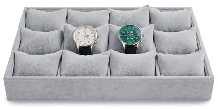 Papten vassoio impilabile in velluto per gioielli, cassetto portagioielli, organizzatore per gioielli a 12 scomparti, espositore per orologi da polso (grigio)