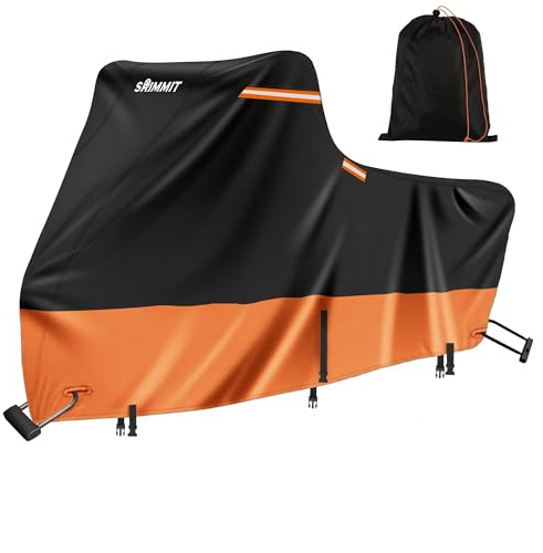 Motorcycle Cover Outdoor, 420D Heavy Duty, 5 Reflective Strips, 2 Air Vents, Waterproof Scooter Cover (2XL 96x 43.3x 55 Black & Orange)