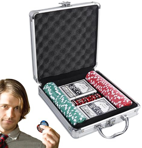 Mah Jong Tokens Set - Texas Holdem Chips | Professionella | med aluminiumlåda för Texas Hold'em Blackjack Card Club