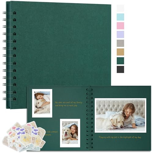 Remowith Fotoalbum Zum Selbstgestalten 20,5x20,5 cm DIY Fotobuch Kraftpapier Erinnerungsbuch für Hochzeiten 40 Seiten Album für Baby Familie Valentinstag Geburtstag Jahrestag Geschenk Dunkelgrün