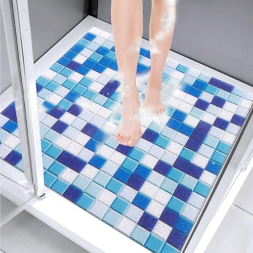 7VSTOHS Alfombra de Ducha Antideslizante 70x70cm, Alfombra de Bañera Antideslizante con Drenaje, Suave Loofah Anti Moho PVC, Alfombrilla de Baño para Cabina de Ducha Baño, Secado Rápido
