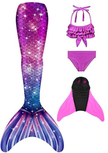 DNFUN Mädchen Monoflossen mit Cosplay Bikini Set und Flossen