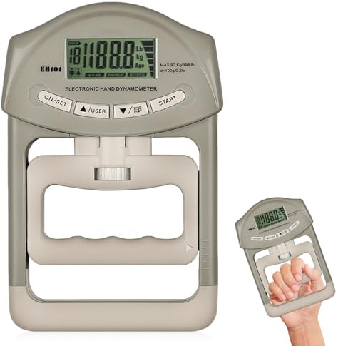 Digital handkraftsmätare, 396 pund/90 kg handdynamometer med USB-laddningskabel, intelligent och omisskännlig Grip-styrketränare elektronisk greppkraftsmätare stor LED-skärm (grå)