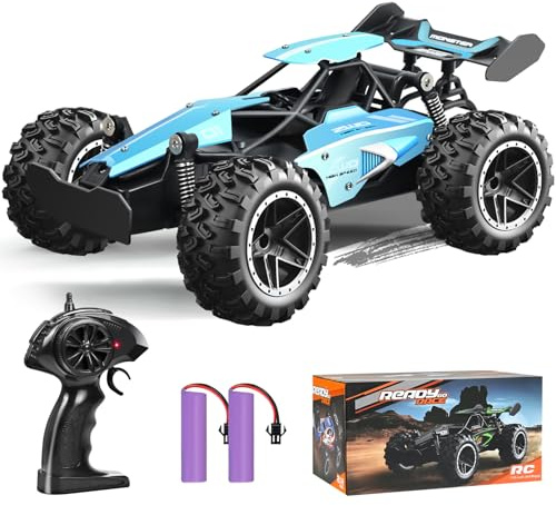 Ulikey Coche Teledirigido, 2.4GHz Coche RC Monster Truck, Coche Teledirigido Niños con Barrera, 20 km/h, Todo Terreno, Regalos de Cumpleaños para Niños Navidad Juegos (Azul)
