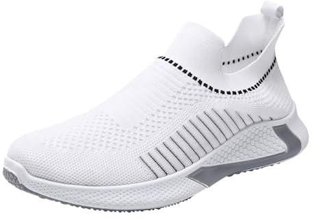 Zapatillas de correr para hombre con parte superior de punto transpirable, tenis deportivos ligeros con suela acolchada, diseño elástico de ajuste de calcetín, suela antideslizante, ajuste cómodo sin