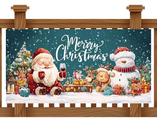 Copertura per porta di Natale – Decorazione per esterni in poliestere 13 x 6 piedi | Grande tela per palcoscenico di neve renna di Babbo Natale | ornamento appeso impermeabile per la