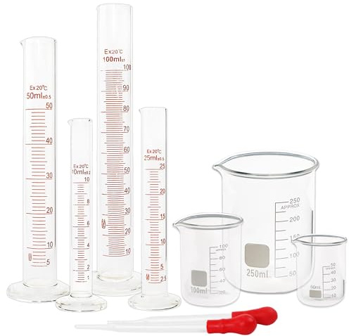 SUPERLELE Set med graderade glasflaskor 10/25/50/100 ml, 50/100/250 ml tjock glasflaska med 2 droppare