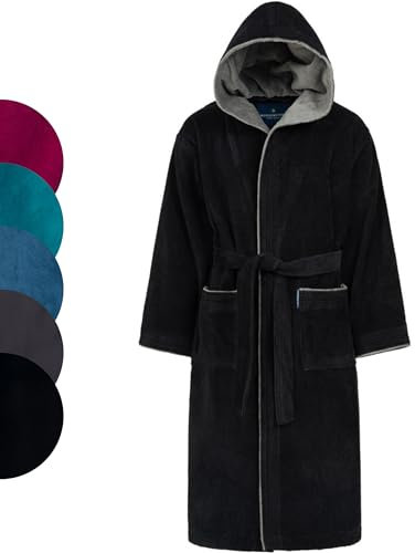 Morgenstern Bademantel mit Kapuze Kinder & Teenager Jungen Mädchen 100% Baumwolle Frottee OEKO-TEX® Kinderbademantel Morgenmantel 15-16 Jahre, Größe: 170-176, Schwarz