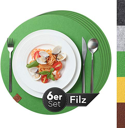Sidorenko Tischsets aus Filz beidseitig grün 38cm - 6er Set - Platzsets Waschbar- Filzuntersetzer für Esstisch, Küche & Alltag - Platzdeckchen rund - Tischuntersetzer - Filzmatte